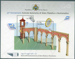 2011 San Marino, 30° Anniversario A.S.F.N. Foglietto, Serie Completa Nuova (**) - Blocchi & Foglietti