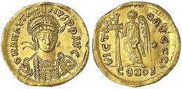 Solidus 492/507, Constantinopel, 10. Off. Beh. Brb. V.v. Mit Schild Und Geschultertem Speer/ VICTORIA AVGGG I CONOB. Vic - Byzantium