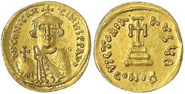 Solidus 644/645, Constantinopel, 9. Offizin. Büste V.v. Ohne Bart/Stufenkreuz. 4,47 G.vorzüglich, Kratzer. Sear 939. - Byzantium