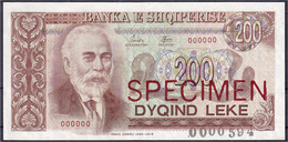 SPECIMEN, 200 Leke 1992. Mit Stempel „Specimen“ Und KN. 000000I-, Selten. Pick 52s. - Albania