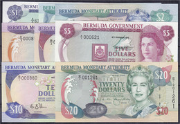 8 Scheine Zu 1, 2 X 2, 3 X 5, 10 U. 20 Dollars 1970-2000. I. Pick 26a, 28c, 36, 40A, 41c, 50, 51, 52. - Bermudas