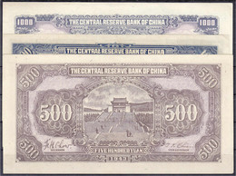 Zentralbank Von China, 100, 500 Und 1000 Yuan 1942-1944. II. Pick J14a, J24, J32. - Cina