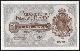 50 Pence 20.2.1974 II+, Unten Rechts Kl. Fleck. Pick 10b. - Isole Falkland