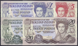 4 Scheine Zu 1, 5, 10 U. 20 Pounds 1984-2011. I. Pick 13, 14, 17, 18. - Isole Falkland