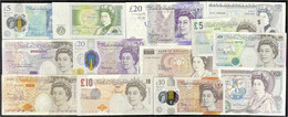 Lot Von 13 Verschiedenen Banknoten Zu 1 X 1, Jeweils 4 X 5, 10 U. 20 Pounds Ab 1970 Bis 2016. Unterschiedlich Erhalten,  - Unclassified