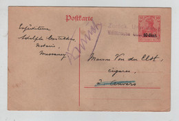 1855PR/ Entier CP 10 Ct Daté Messancy 1918 Obl. Zurück Militarisch + Zurück Manuscrit > Anvers Barré - [OC1/25] General Gov.