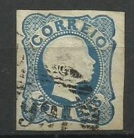 Portugal  1856/8 , # 12 D Pedro Cabeloa Anelados 25rs Azul Usado.L64 - Oblitérés