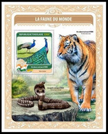 Togo 2016 MNH MS, National Bird Of India, Peacock, Tiger, Snake - Pavos Reales