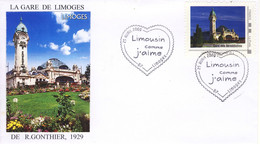 Enveloppe Illustrée Cachet Commémoratif 25 04 2000 LIMOGES Limousin Que J'aime Timbre Gare De Limoges - 2010-2019