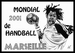 Mondial 2001 De Handball - MARSEILLE - 17e Championnat - Club Cartophile - Tirage 2000 Exemplaires - Dessin PORCHEROT - Handbal