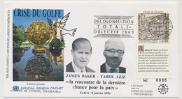 NATIONS UNIES - GENEVE - OMEC "Décolonisation Totale Objectif 2000" / Crise Du Golfe / James Baker - Tarek Aziz - Cartas & Documentos