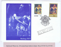 Ireland 1973 Christmas Set On HSL Maximum Card, Special Stampa '73 Cancel - Cartes-maximum