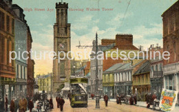 AYR HIGH STREET SHOWING WALLACE TOWER OLD COLOUR POSTCARD SCOTLAND - Ayrshire