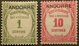 3334 - 1931/1932 - ANDORRE FR. - TIMBRES TAXE - N°9 à 10 NEUFS* - Neufs