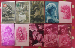 10 Cartes Postales Femme Enfant Jeune Fille Coiffure Fleurs. - Mujeres