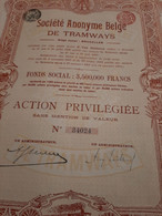 S.A. Belge De Tramways - Action De Privilège - Bruxelles Novembre 1912. - Chemin De Fer & Tramway