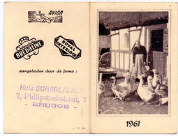 Kalender Calendrier 1961 - Pub Reclame - Huis Scharlaeken , Brugge - Petit Format : 1961-70