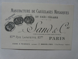 VIEUX PAPIERS - CARTE DE VISITE  : Manufacture De Carrelage Mosaiques - SAND & Cie PARIS - Cartoncini Da Visita