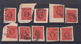 Hong Kong KEVII Stamp On Piece (10 Stamps) 1905-06 Shanghai, Chefoo, Victoria Cds - Gebraucht