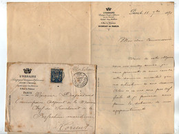 VP19.555 - PARIS 1890 - Lettre - Mr R. De BERCEGOL De La Cie D'Assurance L'URBAINE Pour Mr SENNE - DESJARDINS à LORIENT - Bank & Versicherung