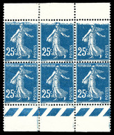 N°140, 25c Semeuse Type II, Impression Incomplète Sur Bloc De 6 Exemplaires Avec Bordures (petites Froissures Et Bdf*). - Unused Stamps