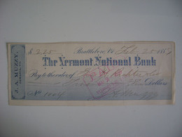 CHECK THE VERMONT NATIONAL BANK, ISSUED BRATTLEBORO IN 1889 IN THE STATE - Cheques & Traveler's Cheques