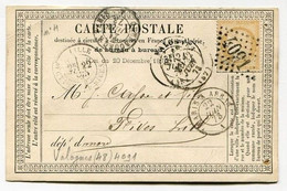 !!! CARTE PRECURSEUR CERES GC 4091 ET CACHET DE VALOGNES (MANCHE) 1873 - EN L'ETAT - Voorloper Kaarten
