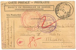 SIMPLE CERCLE BILINGUE POSTES MILITAIRES BELGIQUE SUR CARTE EN FRANCHISE POUR KEUCHER DE WATLET A MAYENCE, 1916 - Esercito Belga