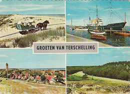 CPA TERSCHELLING- DIFFERENT VIEWS, TOWN PANORAMA, HORSE CARRIAGE, BEACH, SHIP - Terschelling