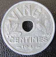 France - Monnaie 20 Centimes Etat Français 1941 - Frappe Fautée, Coin Bouché Date 194 Au Lieu De 1941 - Varianten En Curiosa