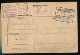 KRIEGSGEFANGENENSENDUNG  1916  NAAR ROESSELARE BELGIE           2 SCANS - Kriegsgefangenschaft