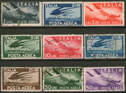 ITALIA (ITALY) Serie Aérea Completa X 9 Sellos Usados AVIÓN - GOLONDRINAS Año 1945 – Valorizada En Catálogo U$S 35.00 - Poste Aérienne