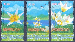 2021. Kyrgyzstan, Flora, Fauna, Turkestan Tulips, 3v Perforated, Mint/** - Kirgisistan