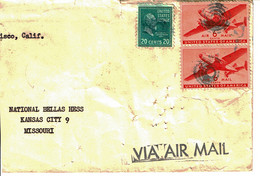 1946 - Lettre De SAN FRANCISCO Pour Kansas City - Tp Yvert N° PA26 + 390 -  See Cancellations On The Back -  Holes Pin - Postal History