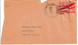 1946 - Cachet "U.S. ARMY POSTAL SERVICE - APO" Pour Kansas City -  Cut Of The Envelope On The Left - Tear At The Top - Marcofilie