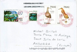 Lettre île Palau 2022, Adressée Andorra (Oiseaux Courlis Corlieu & Blongios De Chine) - Palau