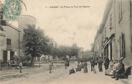 69 - RHÔNE - GRIGNY - La Place, La Tour Et L'église - Animation - Superbe- 10241 - Grigny