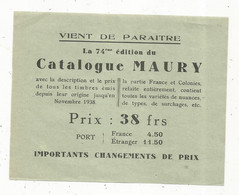 JC , Publicité , 1938, Timbres Poste ,CATALOGUE MAURY , 38 Frs - Werbung