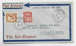 INDOCHINE 6C+30C LETTRE COVER AVION  VIA AIR FRANCE TAMBINH 9.6.37 COCHINCHINE - Covers & Documents