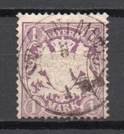- ALLEMAGNE / BAVIÈRE N° 37 Oblitéré - 1 M. Violet, Dentelé 11½, Filigrane B, 1875 - Cote 65,00 € - - Bavaria