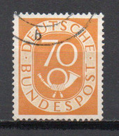 - ALLEMAGNE FÉDÉRALE N° 22 Oblitéré - 70 P. Ocre Série Courante Cor Postal 1951-52 - Cote 18,00 € - - Used Stamps