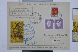 C1 FRANCE BELLE LETTRE  1945 SEMAINE D AVIATION ANGERS POUR DAKAR SENEGAL  ++VIGNET+  PAIRE DE DULAC +AFFRANCH. PLAISANT - 1960-.... Covers & Documents
