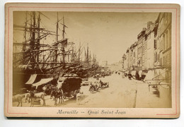 PHOTO CABINET 007 MARSEILLE Port Quai Saint Jean Voiliers Trois Mats Attelage Chevaux Transports Sacs  Fin XIX Em - Antiche (ante 1900)