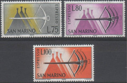 San Marino, 1966, Espressi, Balestra Senza Soprastampa, Serie Completa, 3 Vall., MNH** - Francobolli Per Espresso