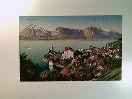 Gunten, Oberhofen, Panoramaansicht, AK, Gelaufen 1928 - Oberhofen Am Thunersee