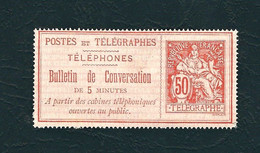 FRANCIA 1885-87 - Téléphones - Bulletin De Conversation 50 C. - MH - Yv 5 - Telegraaf-en Telefoonzegels