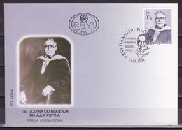 Yugoslavia Serbia & Montenegro 2004 150 Years Since The Birth Of Mihajlo Pupin Sciences Famous People FDC - Briefe U. Dokumente