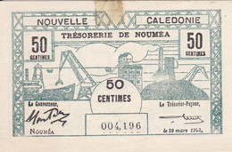 BILLETE DE NUEVA CALEDONIA DE 50 CENTIMES DEL AÑO 1943 SIN CIRCULAR (UNC) (CON MANCHA)  (BANK NOTE) - Nouméa (Neukaledonien 1873-1985)