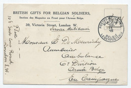 C SM BRITISH GIFTS FOR BELGIAN SOLDIERS De Londres PMB /1915 Pour Ambulance 6iéme Division Armée Belge - Army: Belgium