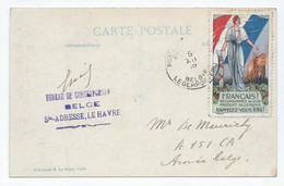 C Bureau Des Correspondances Belge Ste Adresse Le Havre + Vignette PMB /1915 Pour L'armée Belge - Army: Belgium